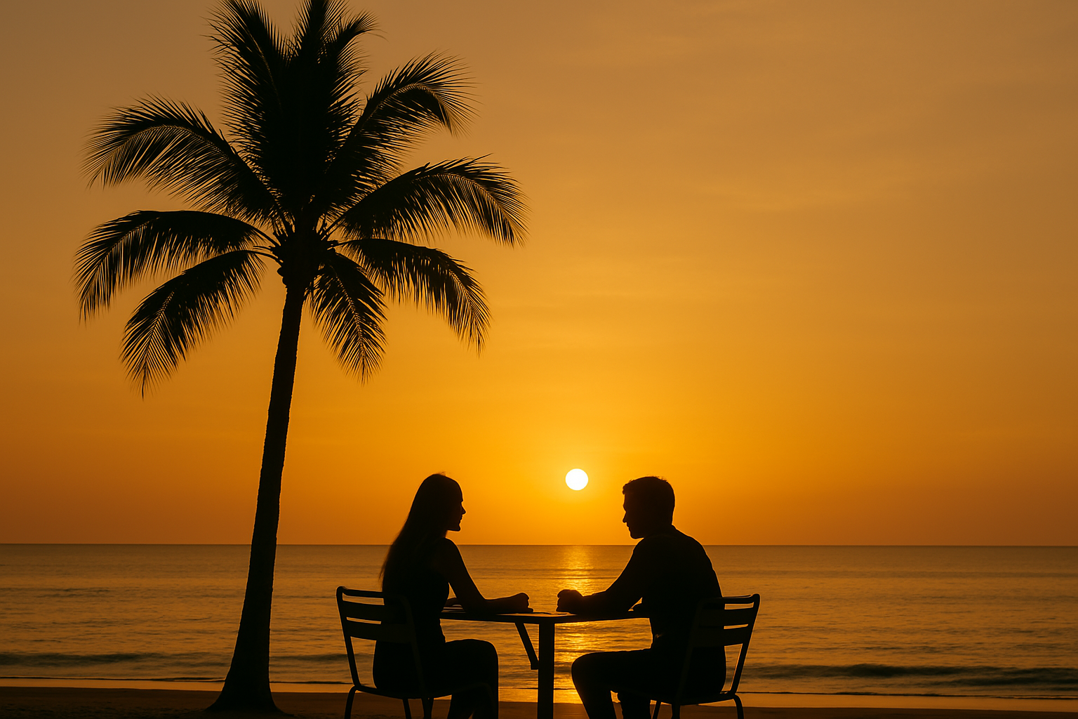 Couple sharing sodas at sunset